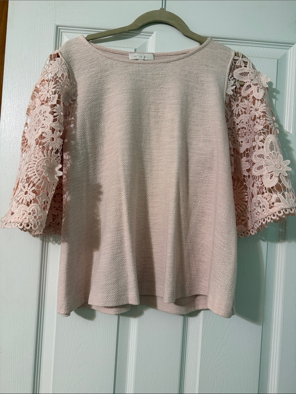 Anthropology lace arm pink top